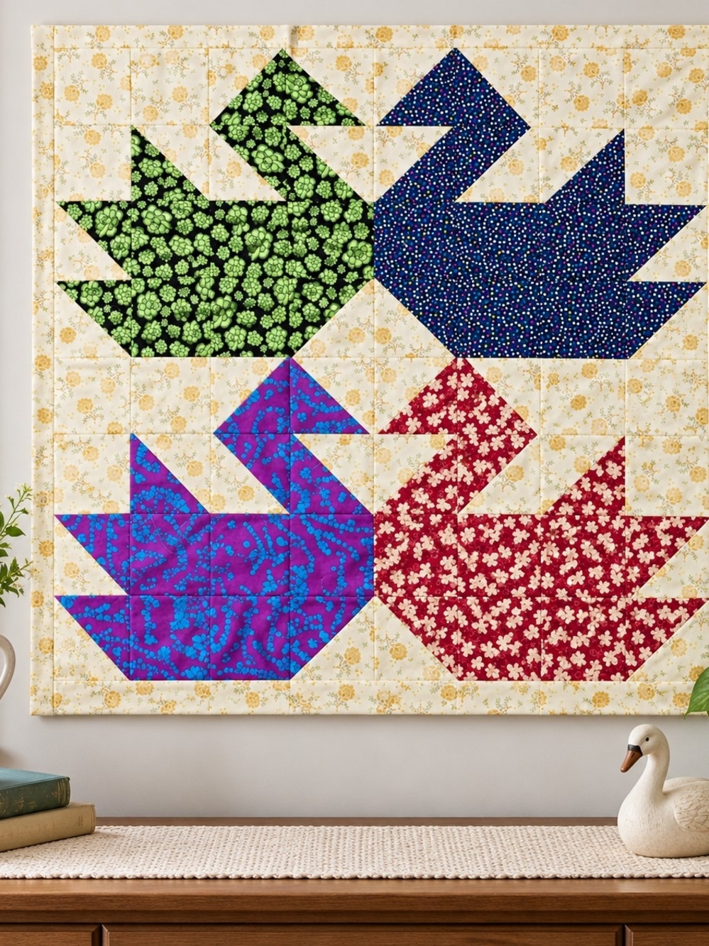 Handmade Floral Patchwork Wall Quilt - Multicolor